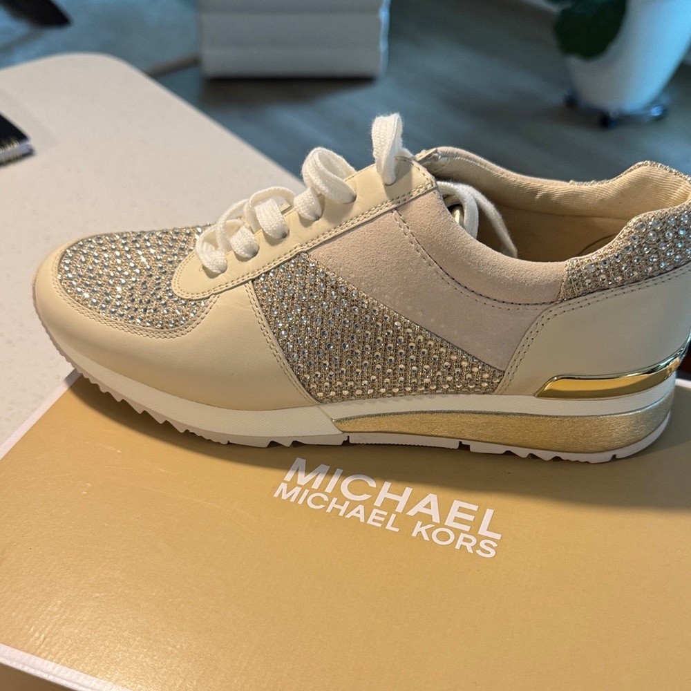 Michael Kors Beige and Gold Sparkle Sneakers